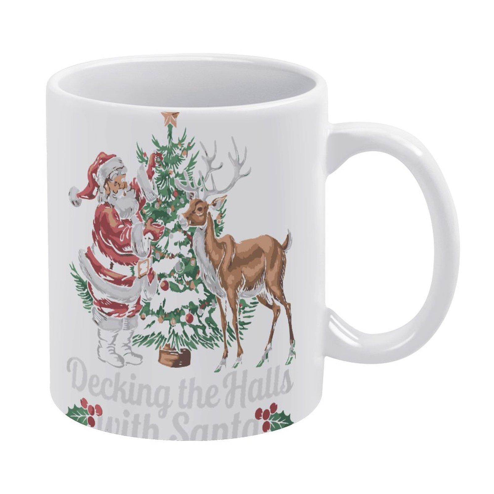 

11oz White Ceramic Cup with Printed Design on Both Sides, Heat-Resistant Drinking Mug for Daily Coffee Breaks at Home or Work белый