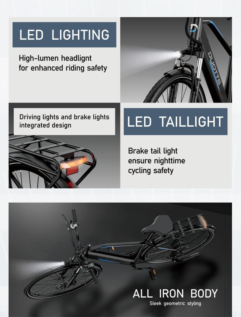DUOTTS C29 Lite City Elektrofahrrad 250W Motor 36V 13Ah Akku 27,5 Zoll Reifen 25km/h Max. Geschwindigkeit 65km Max. Reichweite Shimano 7-Gang