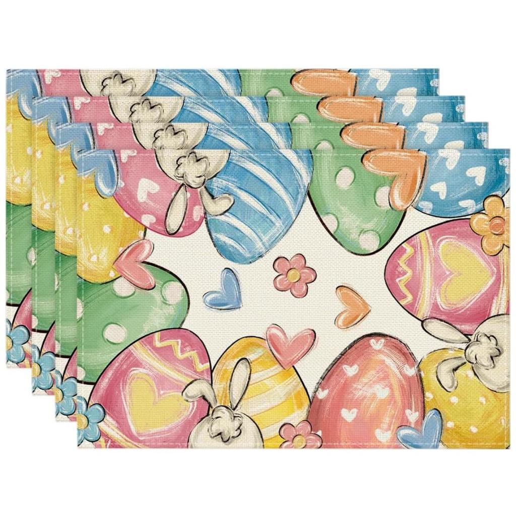 Ostern Leinen Tischsets Hase Ostereier Restaurant Wohnzimmer Heimdekoration Tisch Rutschfeste Matte
