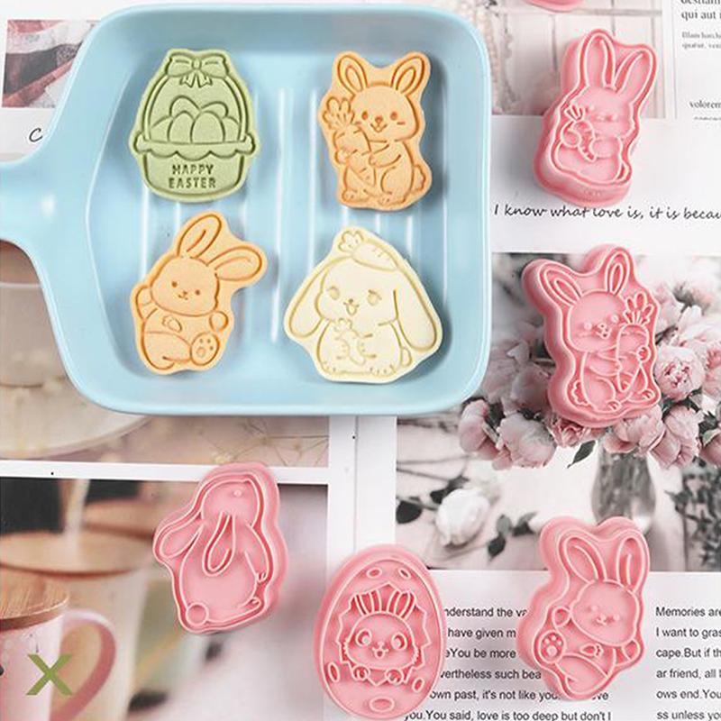 Easter Cookie Cutters Set, 8 Pcs Cookie Cutter With Plunger Stamps, 3D Cookie Stamps For Easter Biscuit Snacks Cheese Baking