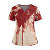 Women's Halloween Print V Neck Short Sleeve Nurse Top with Dual Pockets and Side Slits Medical Uniform Shirt for Caregivers
