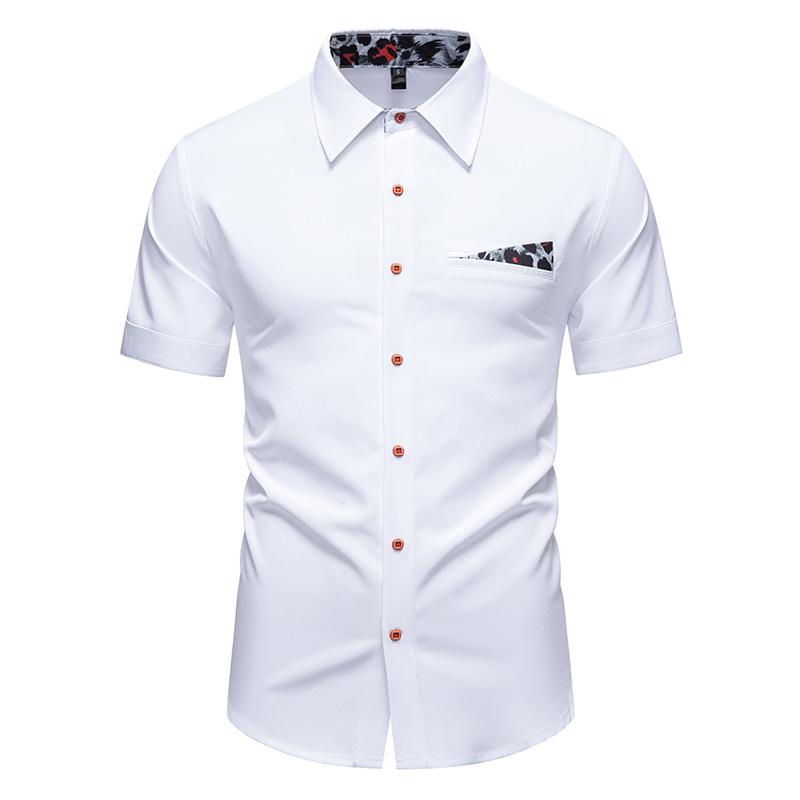 

Summer Tops Retro Shirt Man Homme Luxe Leopard Print Color Block Short Sleeve Hawaiana Hombre Mens Holiday Dress Shirts S белый