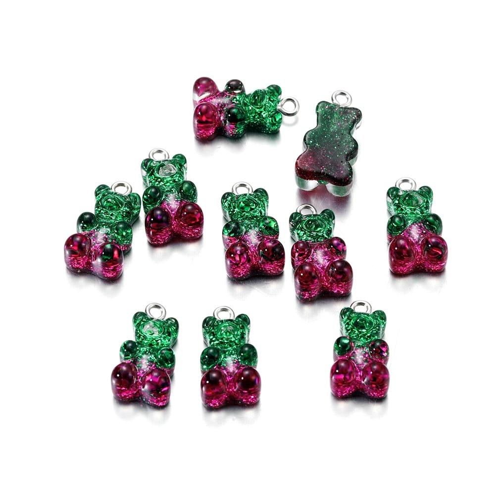 

10 шт. градиентные милые подвески в виде медведя из смолы, подвески для DIY ожерелье, браслет, серьги, кулон, ювелирные изделия, аксессуары для изготовления