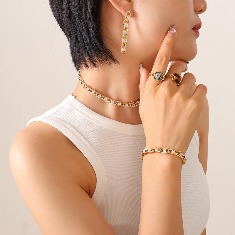 European Style Colorful Cubic Zirconia Jewelry Set with Diamond-Studded Necklace, Light Luxury Bracelet, and Exquisite Earrings