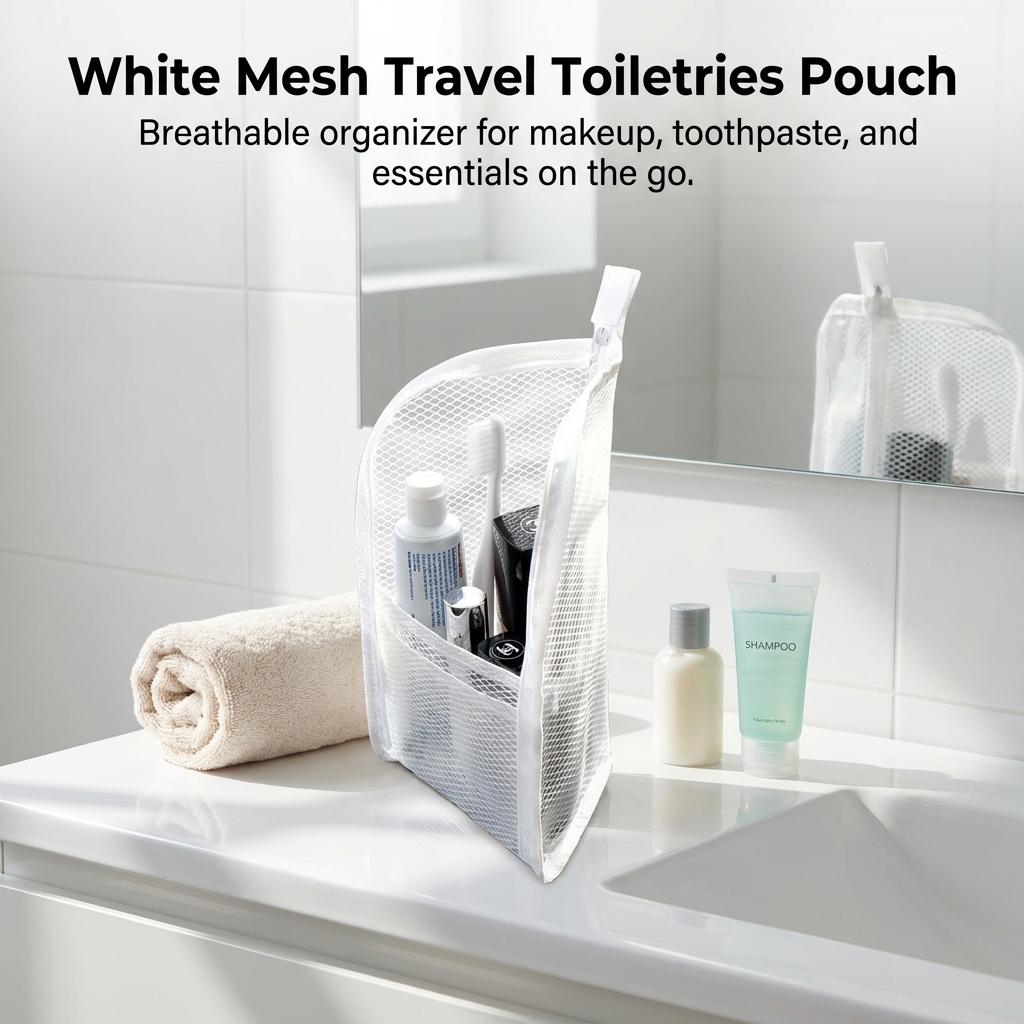 Portable Travel Toiletry Bag with Mesh Compartment for Bathroom Storage and Organization