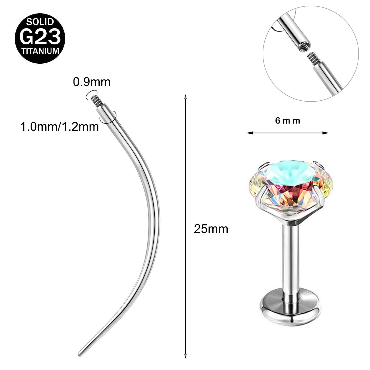 

ZS 2 шт./лот 16G/18G Кристальный пирсинг лабрета для губы G23 Титановые штанги для губы Серьга для хряща Игла-проводник Пирсинг Дейт Хеликс (16G)1.2X6mm
