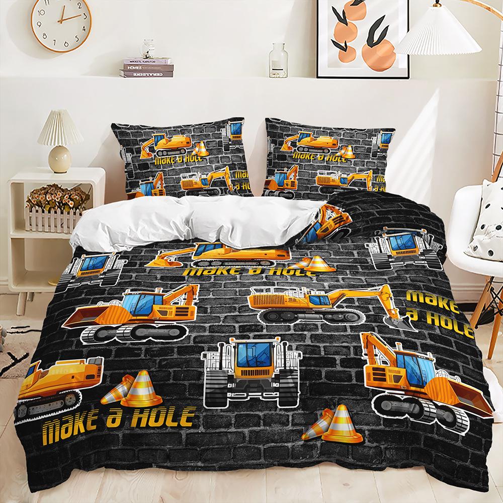 Three-Piece Bulldozer Large Truck Quilt Cover Two-Piece Bedding Kit