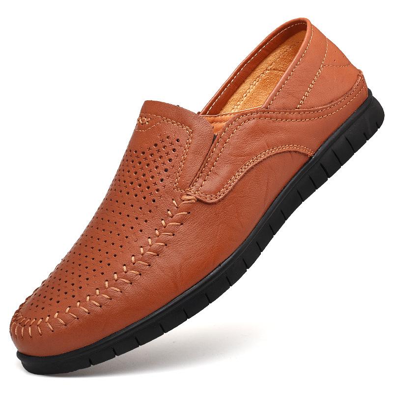 

Large size men s leather shoes summer hollow hole shoes British casual driving lazy shoes flat non-slip Doudou shoes 45