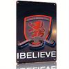 Middlesbrough Football Club Metallblechschild Offiziell lizenziertes Vintage-Poster mit Löwenemblem Motiv 'Believe'