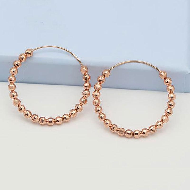 Exquisite Color Gold Russian 585 Purple Gold Transfer Bead Earrings, Fashionable And Luxurious, Generous Pure Rose Gold Plated Earrings.