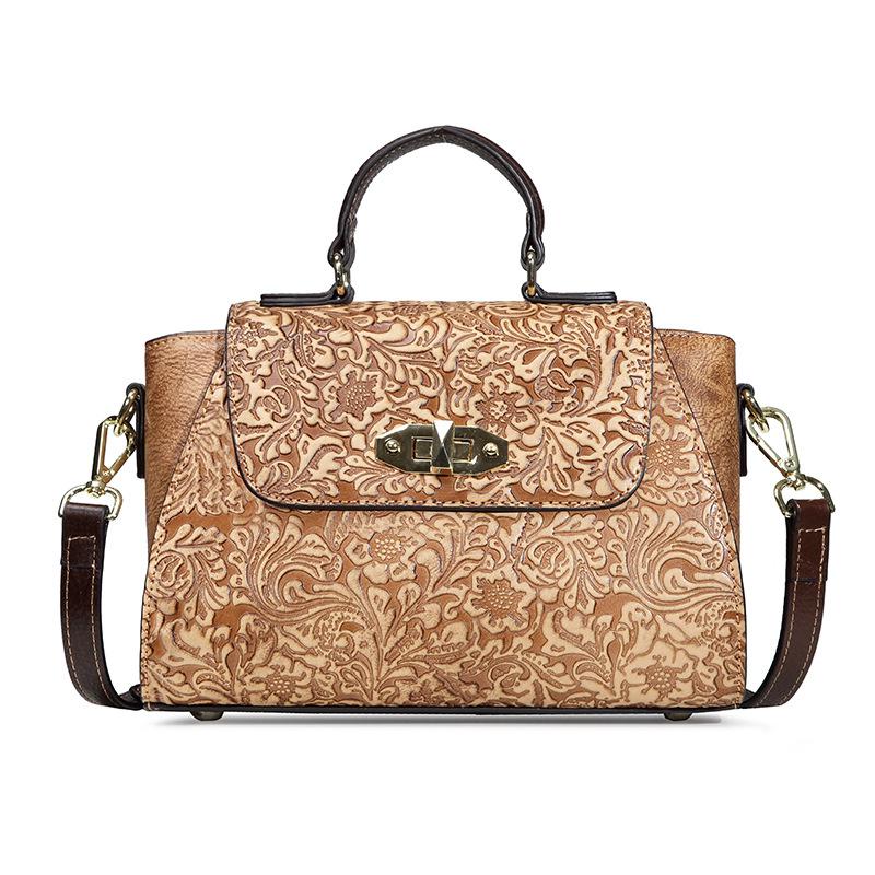 

Женская сумка в стиле ретро из натуральной кожи, новинка 2021 года, сумки на плечо из коровьей кожи первого слоя с тиснением ручной работы кофейный