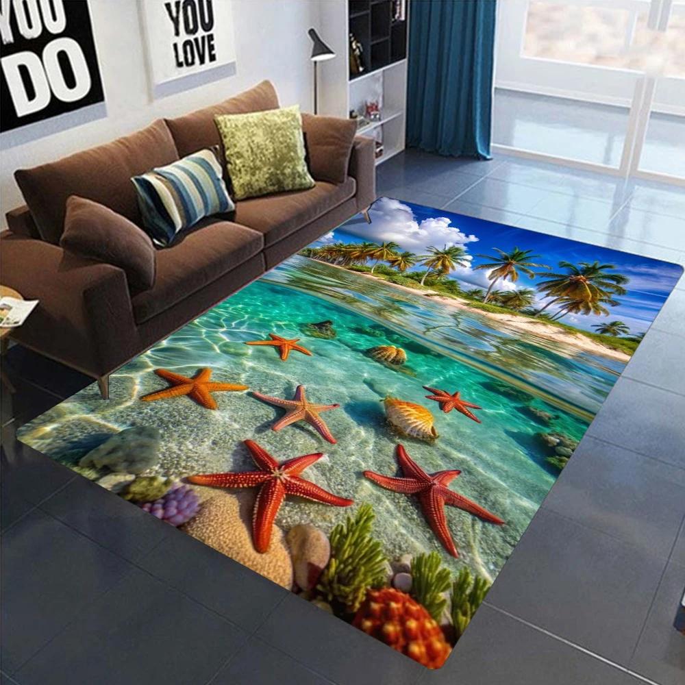 2025 New Starfish Beach Shell Sea Star Sand Carpet Rug for Living Room Bedroom Home Sofa Decoration,Kids Play Non-slip Floor Mat