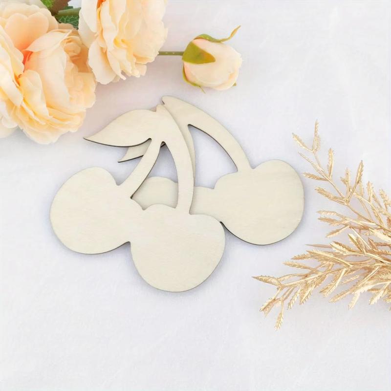 20pcs Cherry Unfinished Crafts Wood Chip Decorations Suitable For Birthday Wedding Party Desktop Decoration Diy Painting Gifts