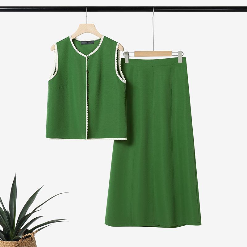 

ZANZEA Женские топы без рукавов и юбки Летние костюмы-двойки S зелёный