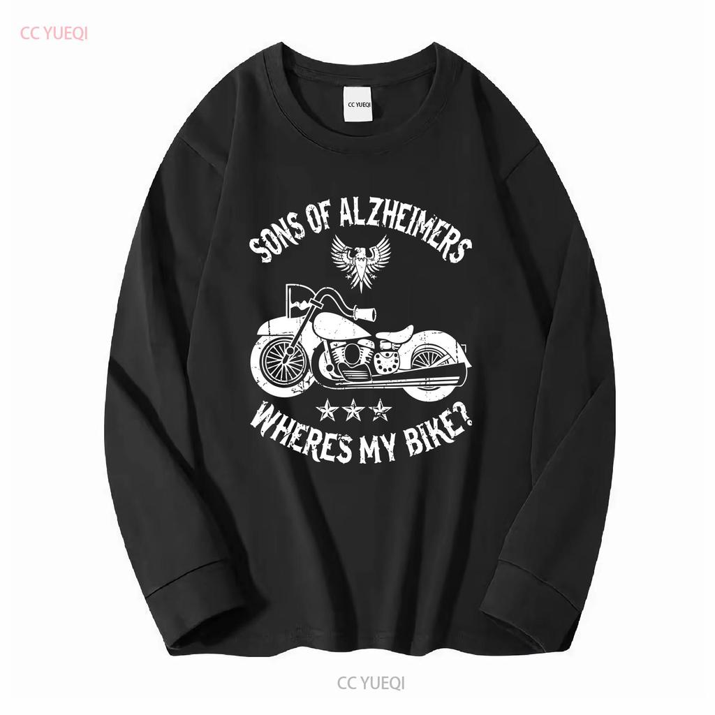 Biker Sons Alzheimers Wo ist mein Motorrad T-Shirt lang- oder kurzärmlig Vintage gewaschene Streetwear Stretch-Top für den Alltag