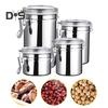 4ks Nerezová vzduchotěsná sada kanystrů Nádoba na potraviny Odolná proti vlhkosti Kuchyňská linka Organizér pro skladování cukru a mouky s průhledným víkem