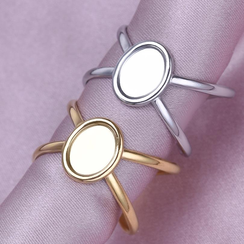 Fashion DIY Drip Oil Rhinestone Round Oval Water Droplets Blank Settings Open Adjustable Stainless Steel Ring For Women Men Gift