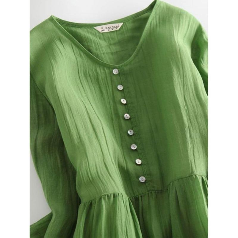 Japanese Style Summer Linen Dress Women Pure Color Slim Loose Long Dress Cotton Flowy Casual