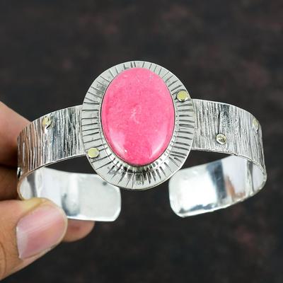 Thulite Gemstone Cuff Bracelet Designer Bangle 925 Sterling Silver Cuff Bracelet Adjustable Bangle Handmade Silver Jewelry Anniversary Gifts