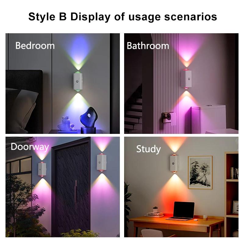 RGB Night Light LED Motion Sensor Wall Light Up and Down Lights Rechargeable Atmosphere Lights for Stair Porch Home Decorations