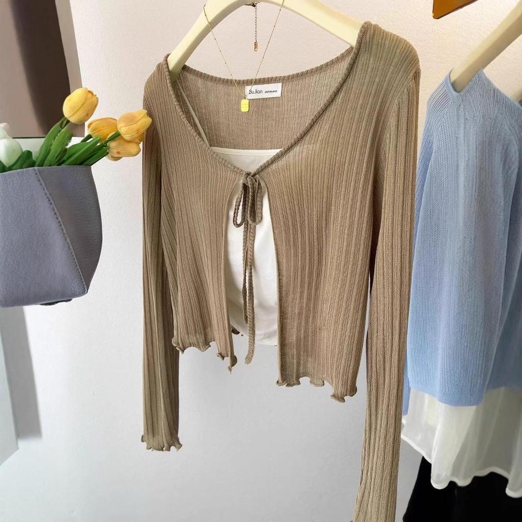 Plus Size Ice Silk Shawl Cardigan - Women's Summer Sunscreen Cover-Up with Air Conditioning, Thin Long Sleeve Short Jacket