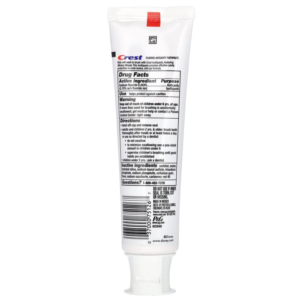Fluoride Anticavity Toothpaste, Disney Junior Mickey, 3+ Yrs, Strawberry, 4.2 Oz (119 G)
