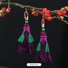 Retro contrasting pom-pom earrings, exaggerated personality, bohemian vacation long fringed temperament earrings for women