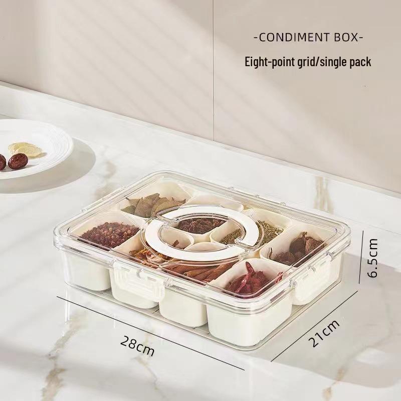 Eight-Compartment Transparent Food-Grade Storage Box for Salads and Spices