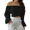 Spring And Summer Women's  Women's Off-The-Shoulder Cross Strap Long-Sleeved Tops