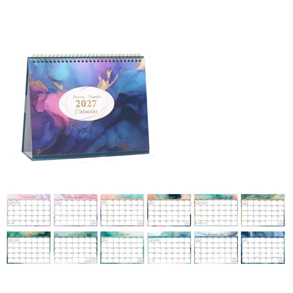 Portable Standing Flip Calendar Spiral Bound Desktop Calendar 2027 Desk Calendar School College