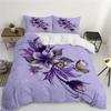 Butterfly Pattern Duvet Cover Queen King Size Purple Floral Textured Bedding Set Bedroom Decor 3 Piece Set with 2 Pillowcases