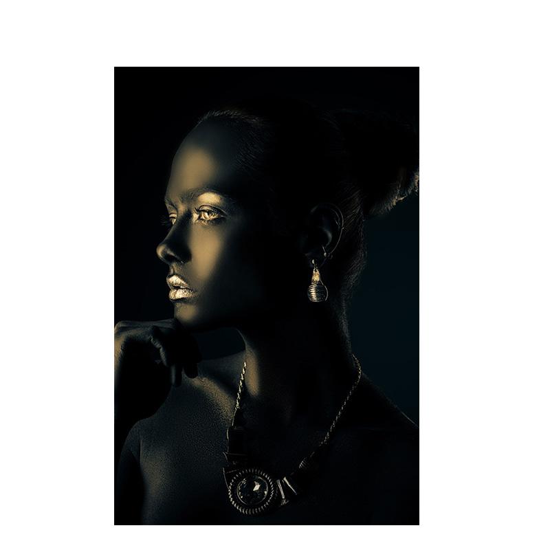 Black Gold African Nude Woman Indian Portrait Canvas Painting Posters and Print Scandinavian Wall Art Picture for Living Room