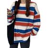Women Cotton Clothing Female T-Shirt Autumn Winter Stripe Korean Version Loose Lazy Wind Art Long Sleeve Jacket Students Top