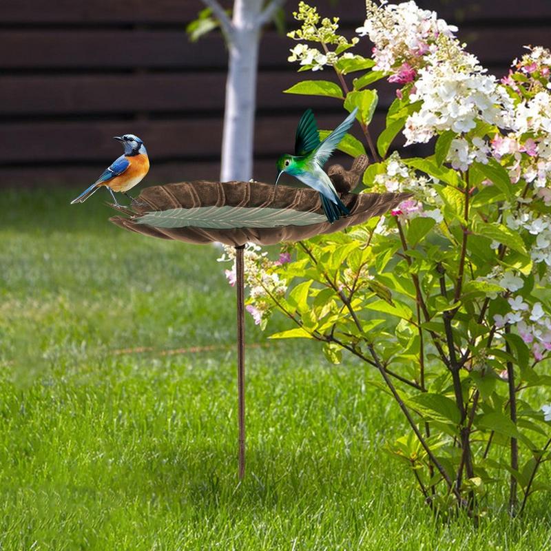 Bird Baths For Outdoors Outdoor Standing Metal Bird Bath Cast Iron Leaf-Shaped Water Bowl Statue Decoration For Patio Yard