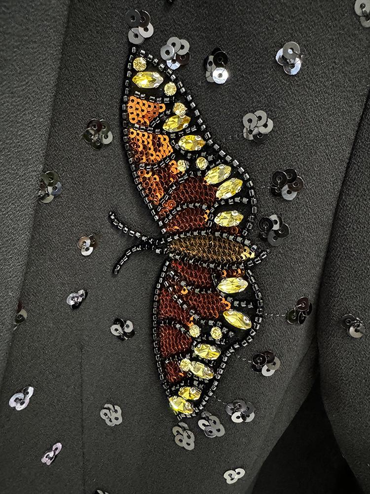 High Street Fashion 2026 Butterfly Bead Rhinestone Suit: Heavy Duty, Three-Dimensional Two-Piece Set with Long Pants.