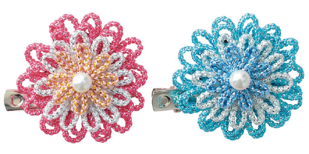 Panami Craft Kit, Metallic Yarn, Sparkling Flower Brooch, Pink and Blue, TC101