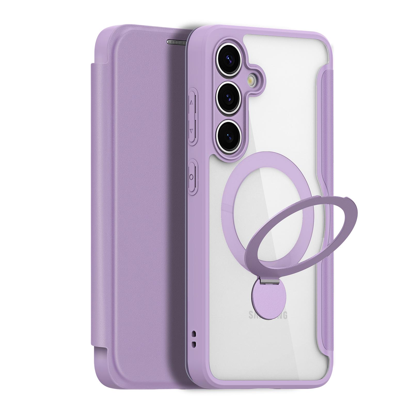 

For Samsung Galaxy S25+ Leather Case DUX DUCIS Skin X Pro Series Stand Cover Compatible with MagSafe Purple Pink