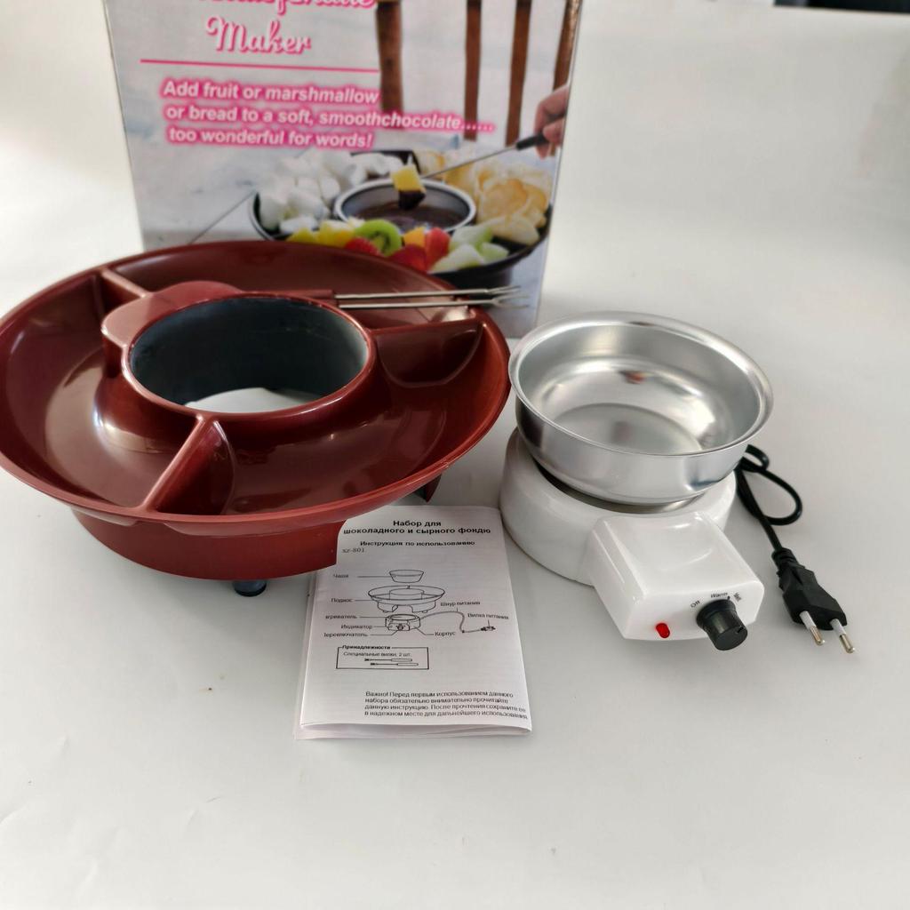 Electric Hot Chocolate & Cheese Fondue DIY Set with Qiaolezi Crispy Cheese Melting Pot