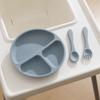 3PCS Baby Silicone Feeding Dishes Plate Children Plate Sucker Feeding Bowl Wood Fork Spoon Set Toddler Training Tableware