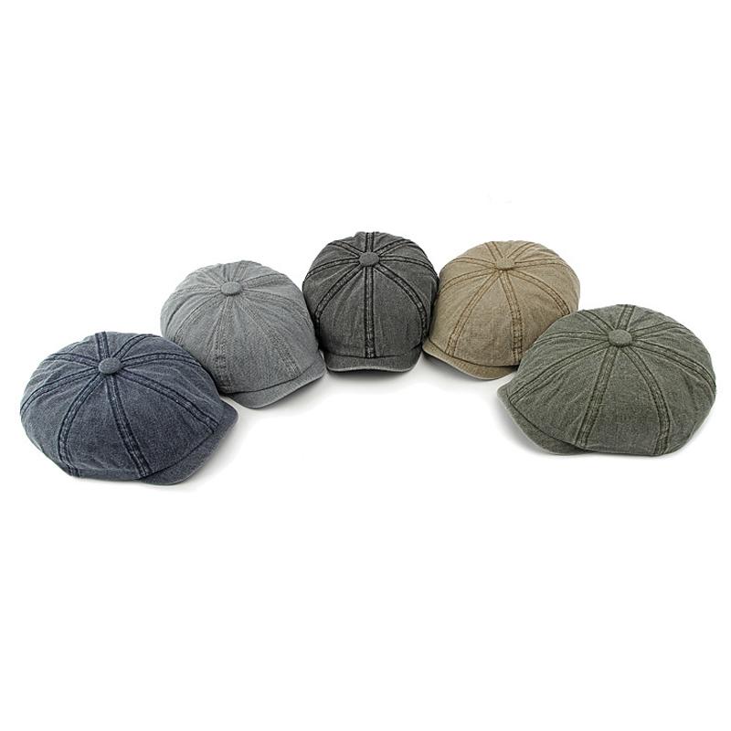 Denim Osmihranný klobouk pánský Britský baret Duck Tongue Painter Hat Retro Newsboy Hat