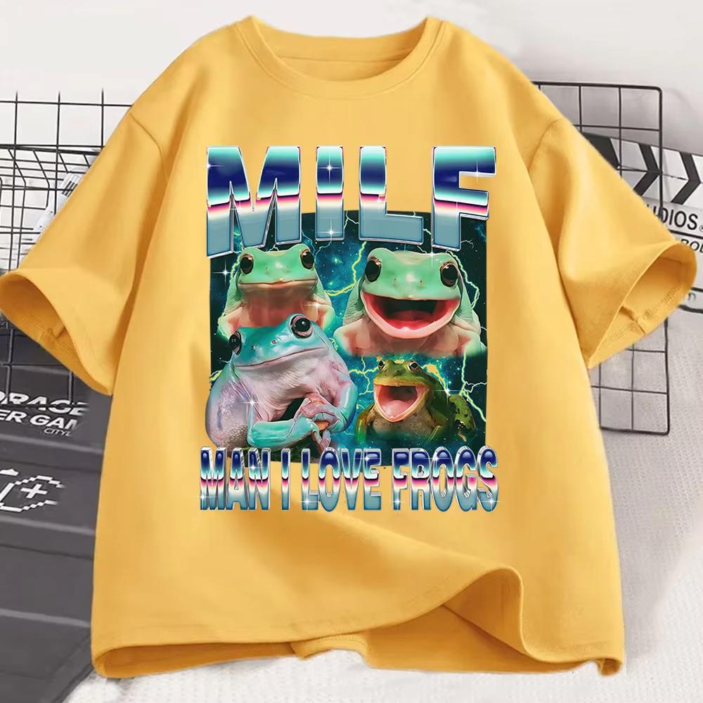 MILF Man I Love Frogs Funny Frog Meme Graphic T Shirt Vintage T-shirts Women Short Sleeve T-shirt Graphic T Shirts