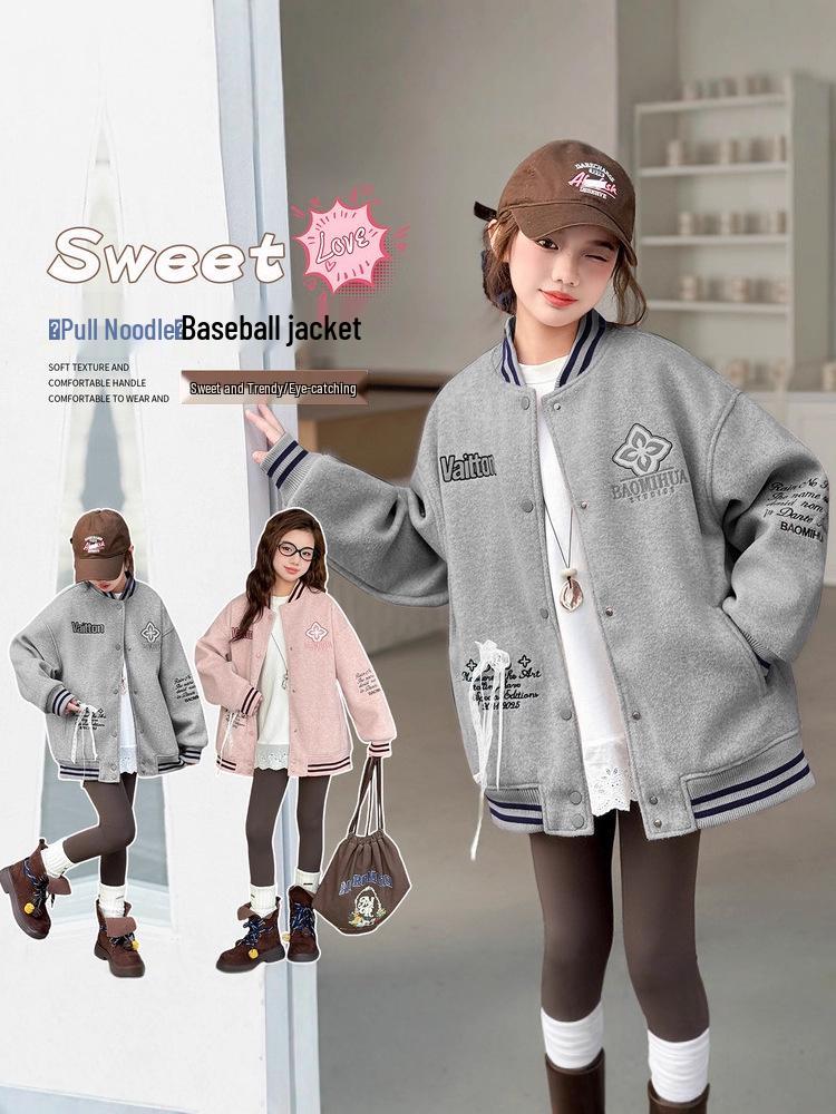 2025 Mädchen Rosa Langarm Stilvolle Herbstjacke