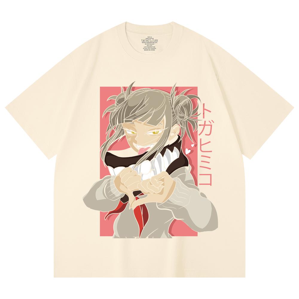 

230 Gsm 100% Cotton My Hero Academia V19 Toga Print Unisex Heavy Cotton T Shirt XS абрикосовый