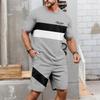 Men's Striped 2pcs Tees Sets Summer Tops Short Sleeve Short Pants Crew Neck Sport Casual