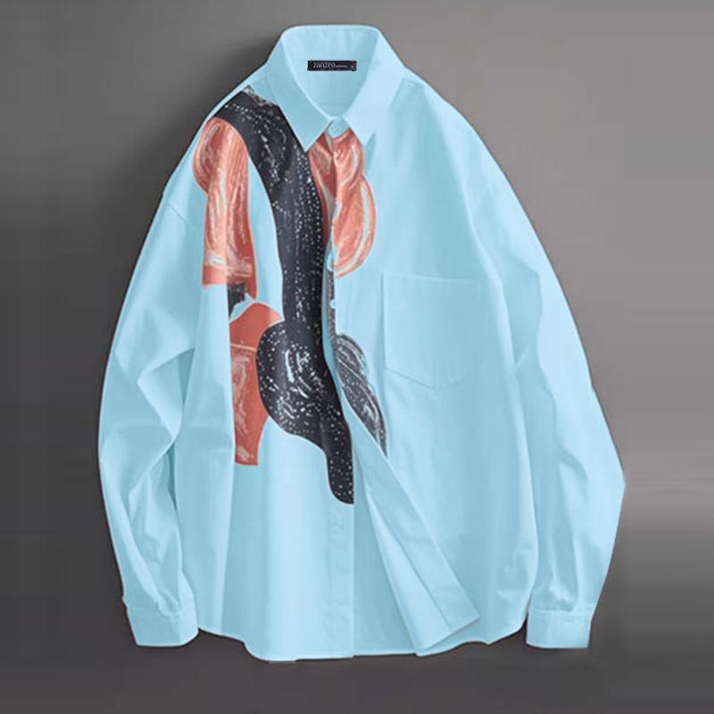 

ZANZEA Жіночі старовинні сорочки з довгими рукавами з квітковим принтом 5XL синій