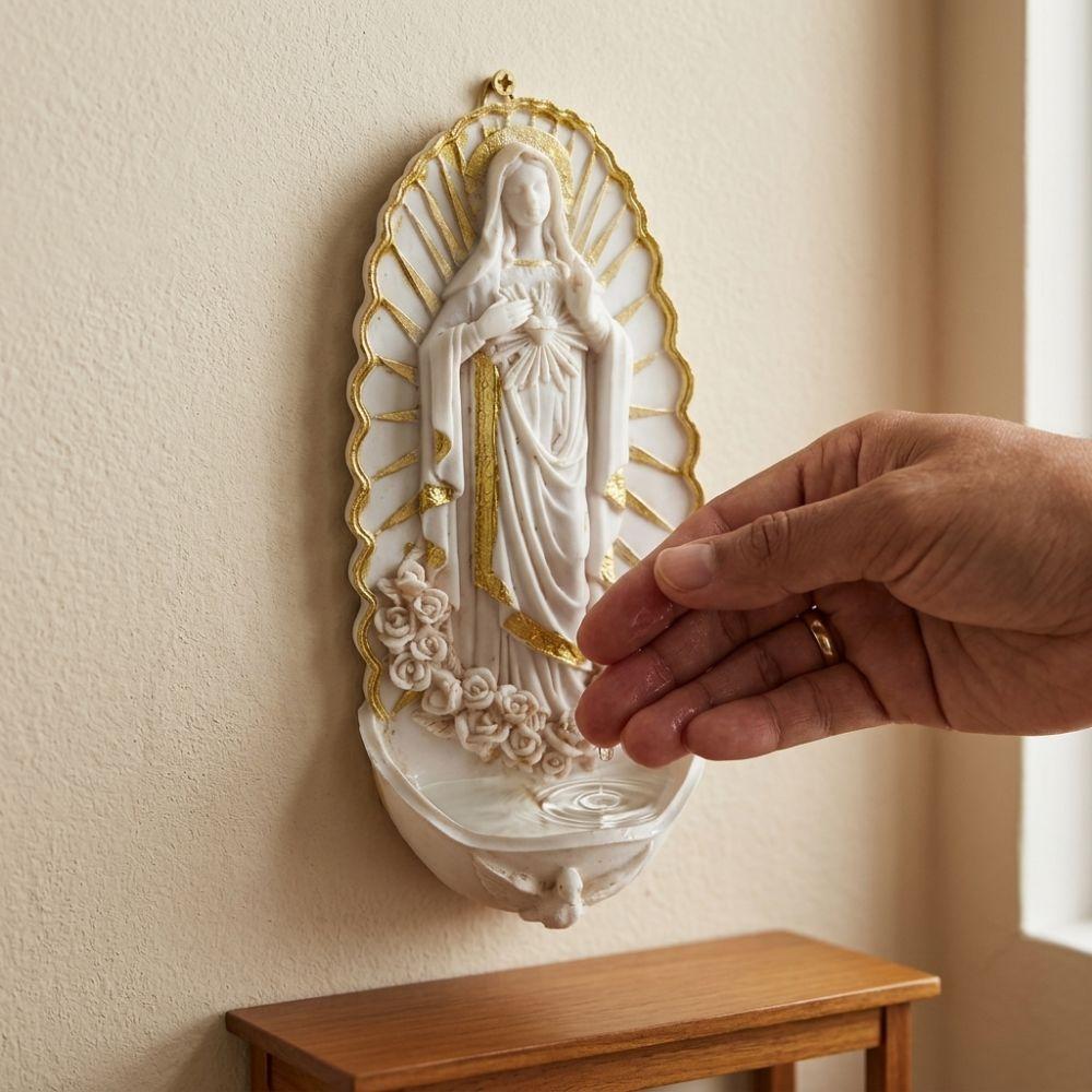 Religious Virgin Mary Holy Water Font Wall Mounted Mary Wall Hanging Font Home Decor