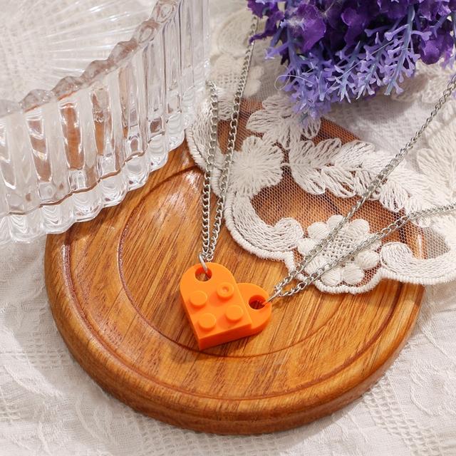 Punk 2 stücke Herz Ziegel Paare Liebe Halskette Für Liebhaber Frauen Männer Lego Elemente Freunde Halsketten Valentinstag Geschenk Schmuck
