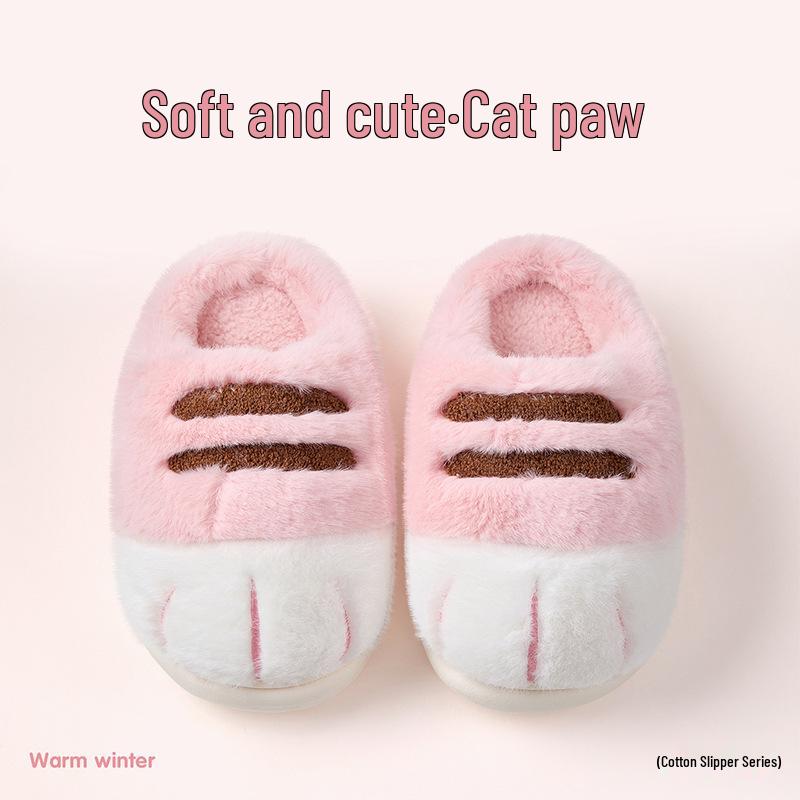 Cat Claw Plush Cotton Slippers - Cozy, Thickened, Furry Indoor Shoes for Couples