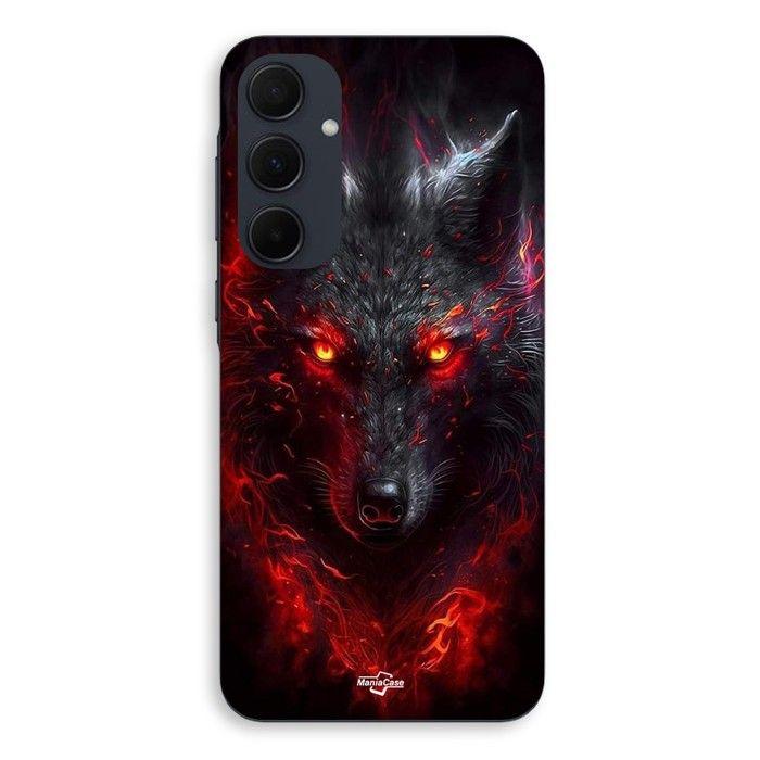 Coque Pour Samsung galaxy A35 Loup noir feu rouge Maniacase
