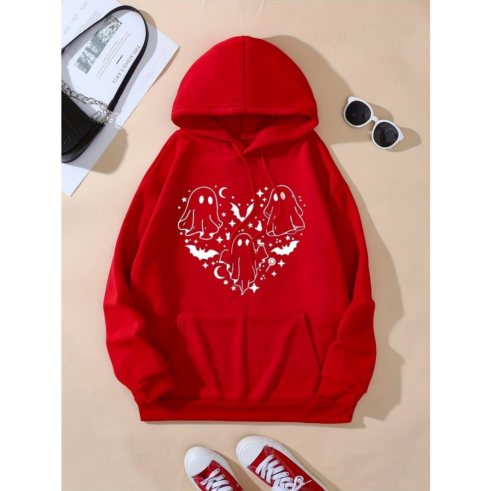 Halloween Cute Three Ghosts Cartoon Printed Long Sleeve Hoodie Autumn Winter Round Neck Hoodie Women's Clothing